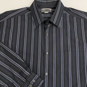Johnston & Murphy Men‎ LS Black Blue Striped Button Front Shirt Size L Easy Care